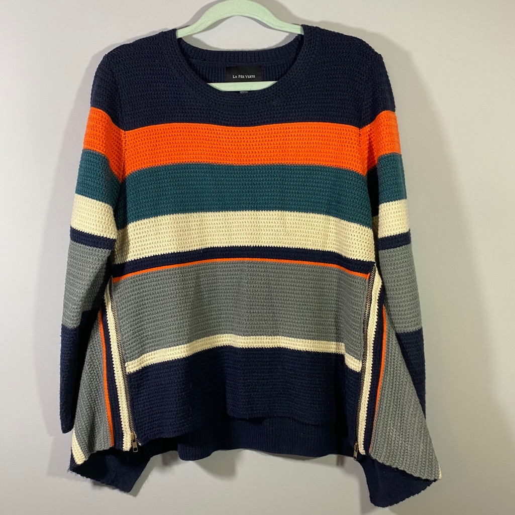 Anthropologie - Le Fee Verte Color Block/Stripe Zip Sweater
